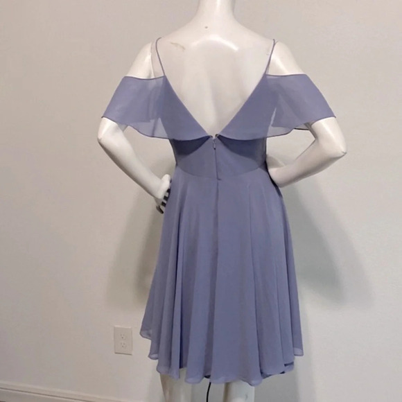 Jenny Yoo Dusty Periwinkle Blue Mini Off-the-Shoulder Bridesmaid Dress Size 6 - Picture 5 of 8